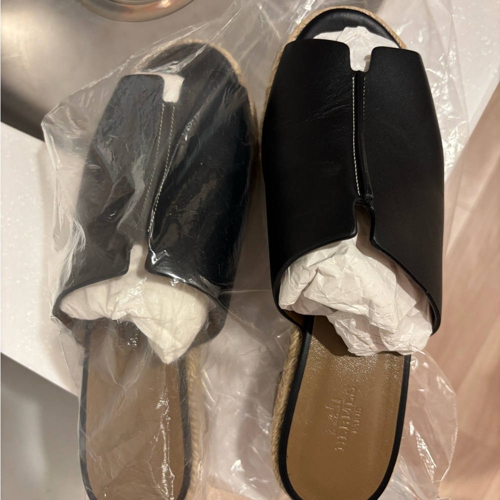 Hermes Black Leather Women's Slide Sandals